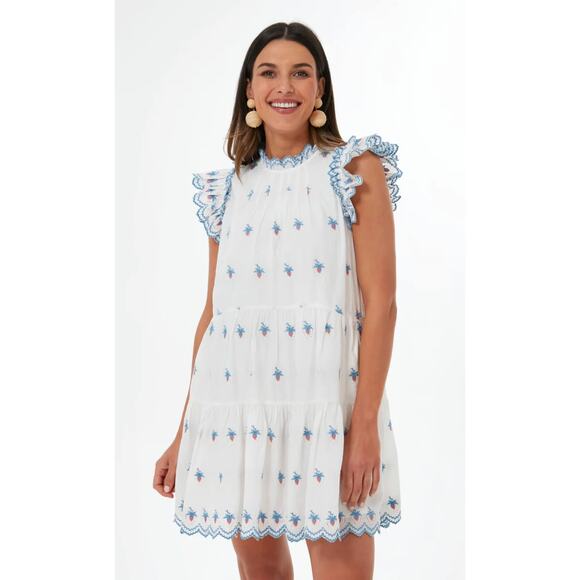 SEA NEW YORK Tuckernuck Cream Renee Embroidery Strawberry Scallop Mini Dress Sm - Picture 2 of 11